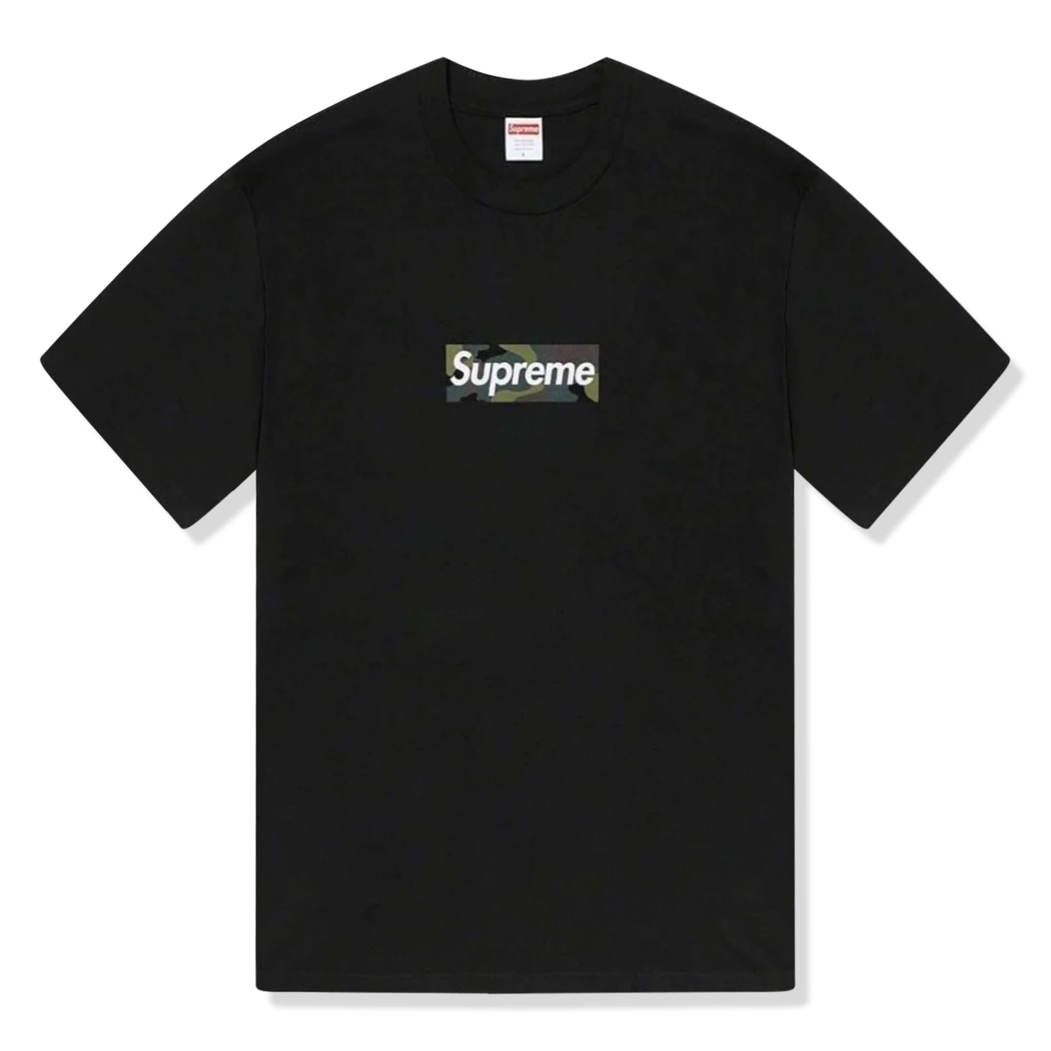 Front view of Supreme Camo Box Logo Black T Shirt (FW23)